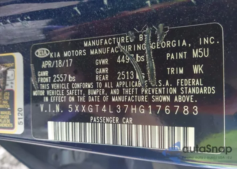 2017 Kia Optima Lx from USA, damaged, VIN 5XXGT4L37HG176783